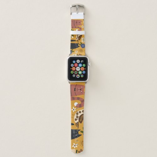 Vintage Cats and Birds Hand Drawn Apple Watch Band