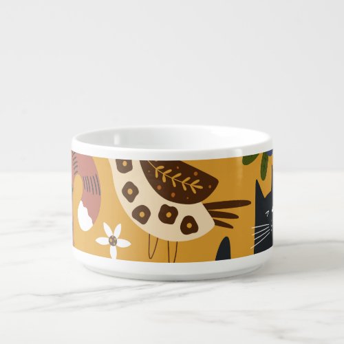 Vintage Cats and Birds Hand Drawn Bowl