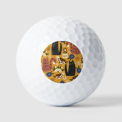 Vintage Cats and Birds Hand Drawn Golf Balls