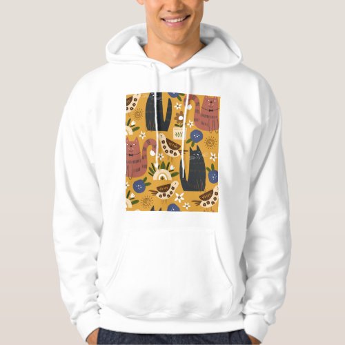 Vintage Cats and Birds Hand Drawn Hoodie