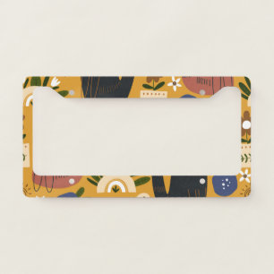 Vintage Cats and Birds, Hand Drawn. License Plate Frame