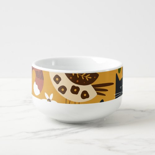 Vintage Cats and Birds Hand Drawn Soup Mug