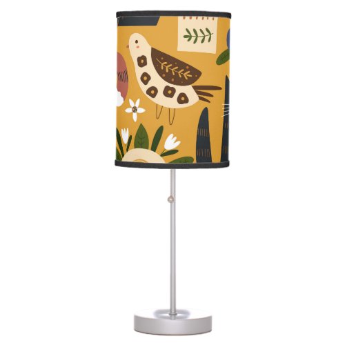 Vintage Cats and Birds Hand Drawn Table Lamp