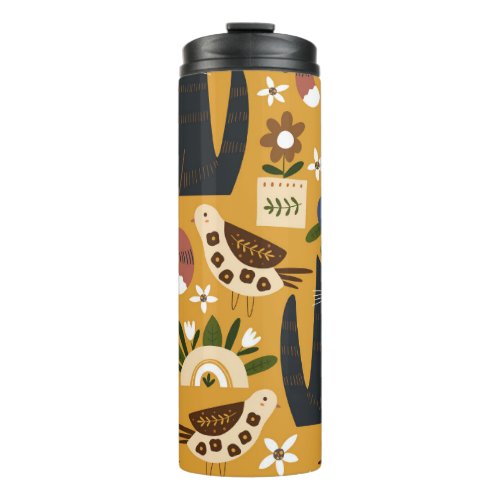 Vintage Cats and Birds Hand Drawn Thermal Tumbler