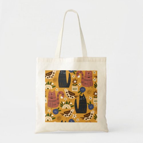 Vintage Cats and Birds Hand Drawn Tote Bag
