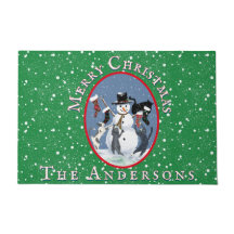 Vintage Cats and Snowman Green Custom Christmas