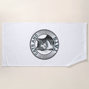 Vintage Cats And Tats Engraving Cat Design_1 Beach Towel