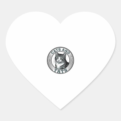 Vintage Cats And Tats Engraving Cat Design_1 Heart Sticker