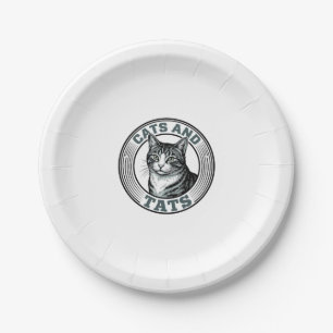 Vintage Cats And Tats Engraving Cat Design_1 Paper Plates