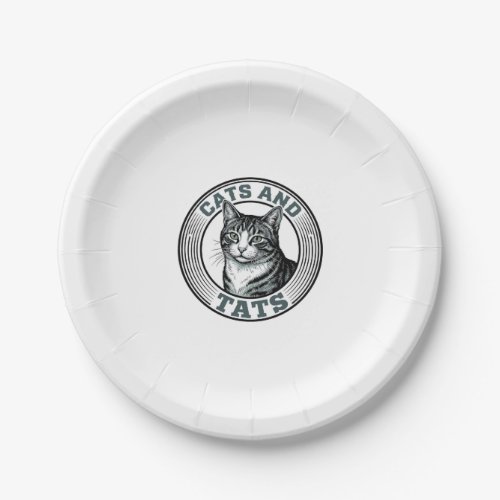 Vintage Cats And Tats Engraving Cat Design_1 Paper Plates