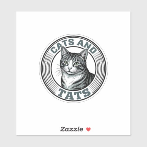Vintage Cats And Tats Engraving Cat Design_1 Sticker