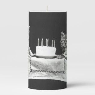Vintage Cats at a Birthday Party Pillar Candle