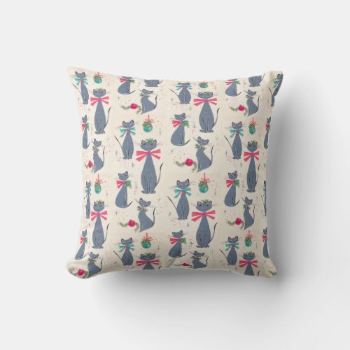 Vintage Cats at Christmas Throw Pillow