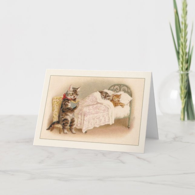 Vintage Cats Bedtime Story Note Card (Front)