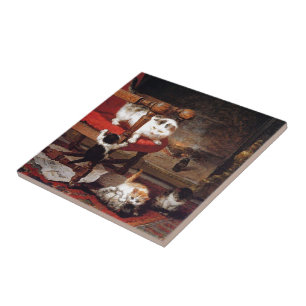 Vintage Cats by the fireplace Ceramic Tile