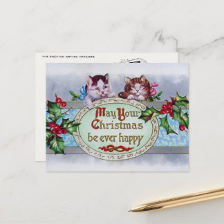Vintage Cats Christmas Postcard Reprint