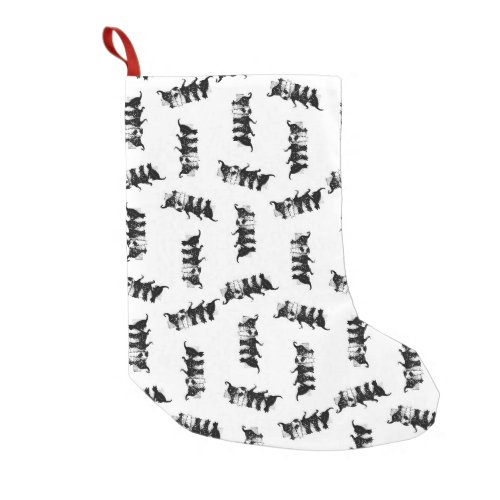 Vintage Cats Illustrated Black  White Cat Pattern Small Christmas Stocking