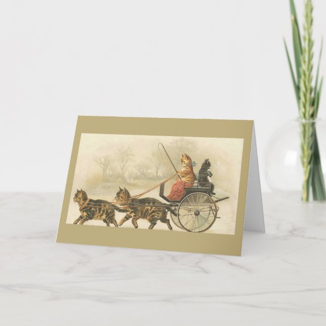 Vintage Cats in Carriage Note Card (Front)