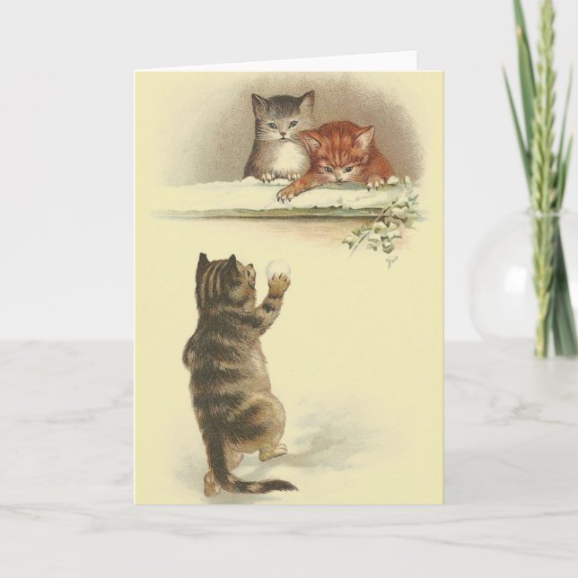 Vintage Cats in Snow Note Card (Front)