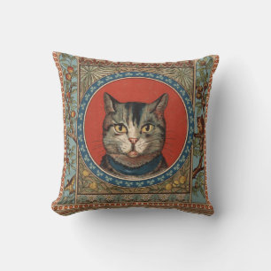 Vintage Cat's Life for Kitty Cat Classic Victorian Throw Pillow