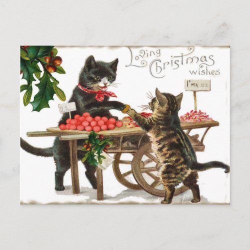 Vintage Cats Loving Christmas Wishes Post Card
