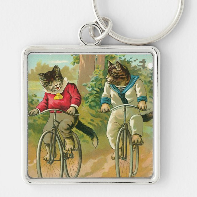 Vintage Cats on Bicycle Keychain (Front)