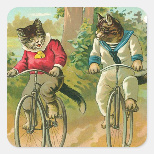 Vintage Cats on Bicycle Square Sticker (Front)