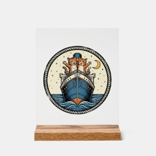 Vintage Cats on Ocean Liner Ship Art Shirt Design_ Acrylic Sign