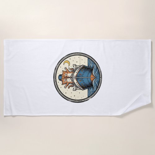 Vintage Cats on Ocean Liner Ship Art Shirt Design_ Beach Towel
