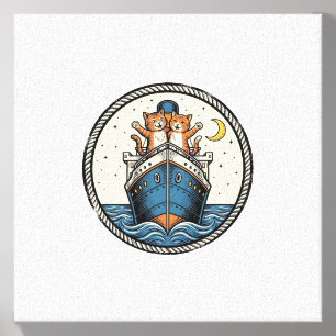 Vintage Cats on Ocean Liner Ship Art Shirt Design_ Canvas Photo Tile
