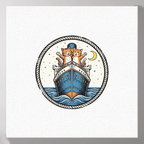 Vintage Cats on Ocean Liner Ship Art Shirt Design_ Canvas Photo Tile