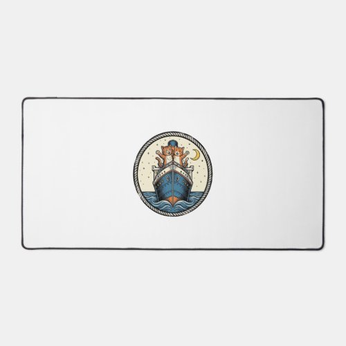Vintage Cats on Ocean Liner Ship Art Shirt Design_ Desk Mat
