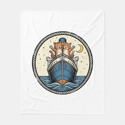 Vintage Cats on Ocean Liner Ship Art Shirt Design_ Fleece Blanket