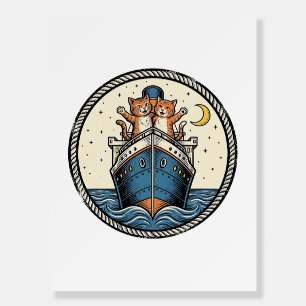Vintage Cats on Ocean Liner Ship Art Shirt Design_ Foam Board