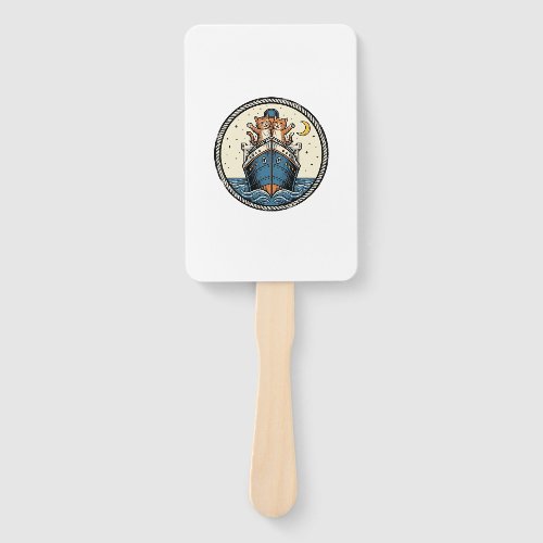 Vintage Cats on Ocean Liner Ship Art Shirt Design_ Hand Fan