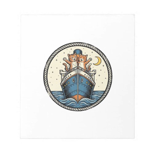 Vintage Cats on Ocean Liner Ship Art Shirt Design_ Notepad