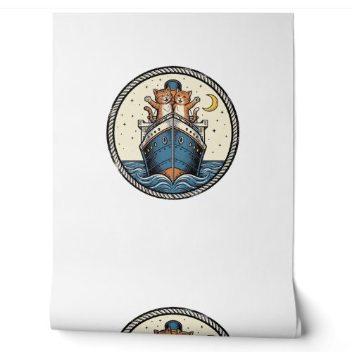 Vintage Cats on Ocean Liner Ship Art Shirt Design_ Wallpaper
