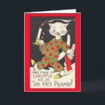 Vintage Cat's Pajamas Christmas Card<br><div class="desc">Retro / Vintage Christmas greeting card.  Cat wearing slippers and pajamas is ready for Christmas!  Here's Hoping Your Christmas Will Be The Cat's Pajamas!</div>