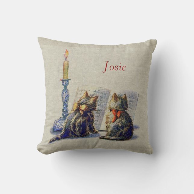 Vintage Cats Personalized Christmas Pillow (Front)