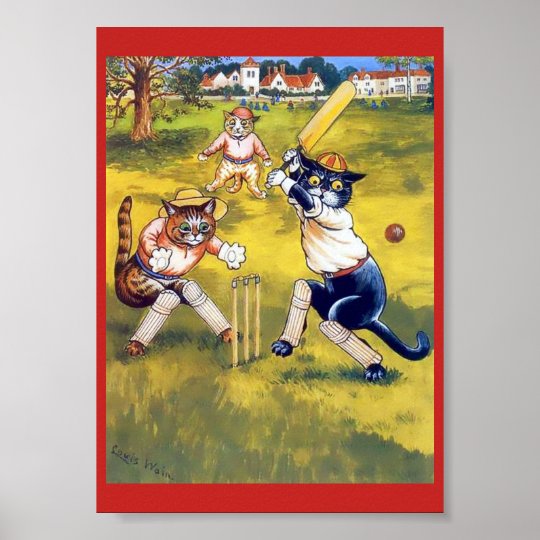 Vintage Cats Playing Cricket Poster