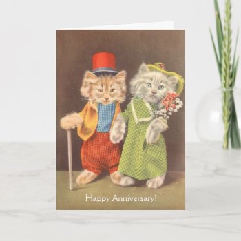 Vintage Cats - Purr-fectly Happy Anniversary  Card by AsTimeGoesBy at Zazzle