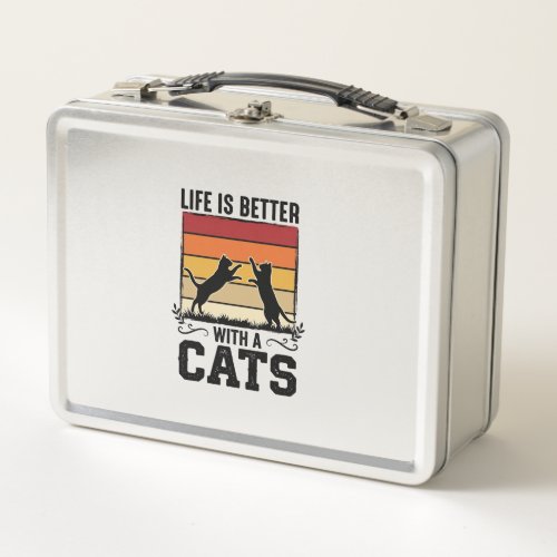 Vintage Cats Quote Retro Sunset Cat Lover Design_1 Metal Lunch Box