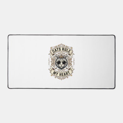 Vintage Cats Rule My Heart Crowned Cat Design_1 Desk Mat