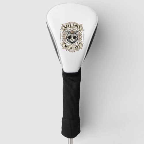Vintage Cats Rule My Heart Crowned Cat Design_1 Golf Head Cover