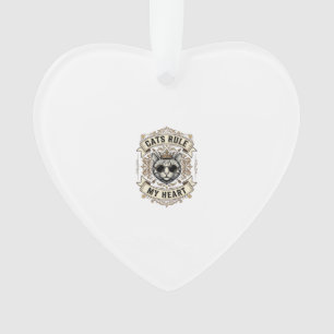 Vintage Cats Rule My Heart Crowned Cat Design_1 Ornament
