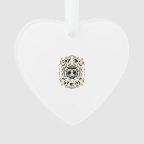 Vintage Cats Rule My Heart Crowned Cat Design_1 Ornament