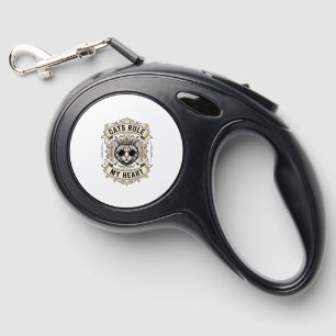 Vintage Cats Rule My Heart Crowned Cat Design_1 Retractable Pet Leash