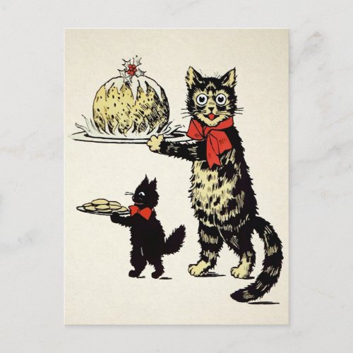 Vintage Cats Serving Dessert Christmas Postcard