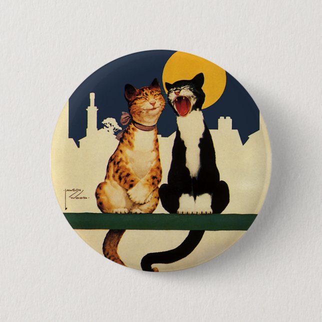 Vintage Cats Singing, Funny and Silly Animals Button (Front)