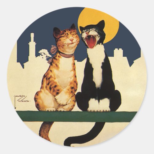 Vintage Cats Singing Funny and Silly Animals Classic Round Sticker